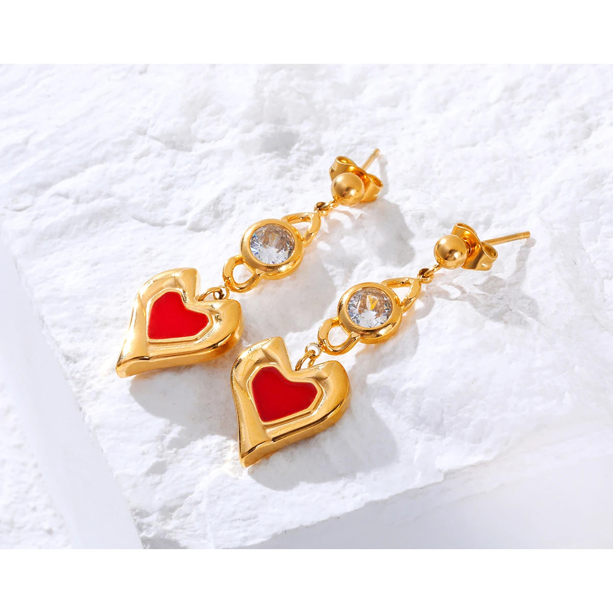YACHAN Stainless Steel Drop Earrings for Women Luxury Zircon Crystal Red Enamel Piercing Earring Jewelry