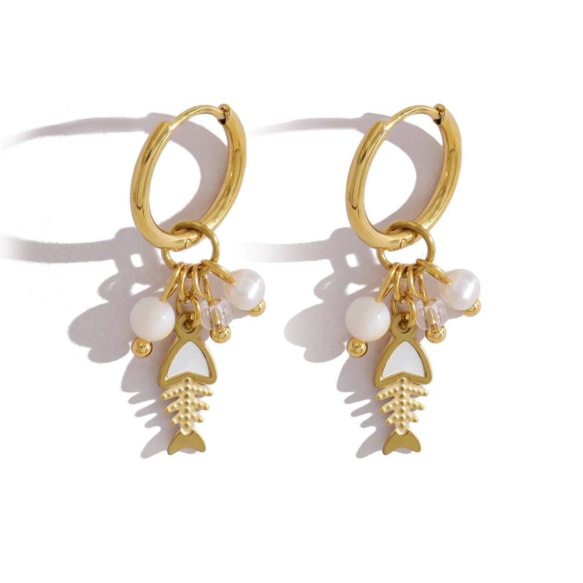 YACHAN Trendy 18K Gold Plated Stainless Steel Ocean Animal Dangle Hoop Earrings for Women Cute Dolphin Charm Beach Jewelry
