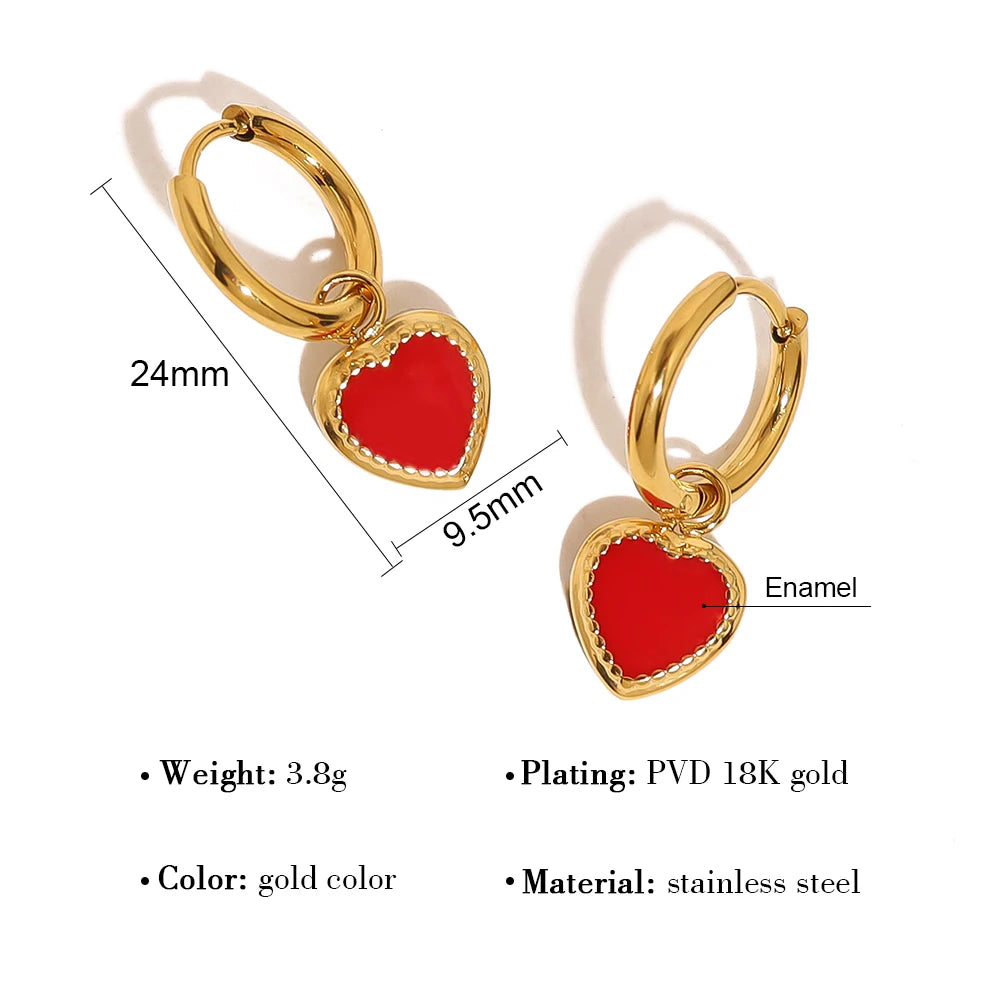 YACHAN Red Heart Stainless Steel Hoop Earrings for Women 18K Gold Plated Chic Cute Trendy Jewelry Waterproof