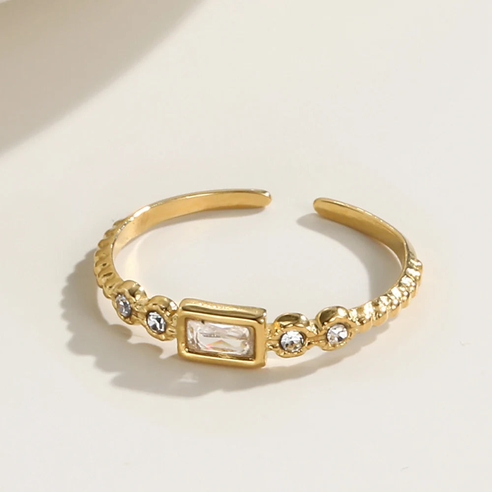 YACHAN Gold Plated Stainless Steel Fashion Classic Simple Zircon Crystal Rings for Women Wedding Jewelry