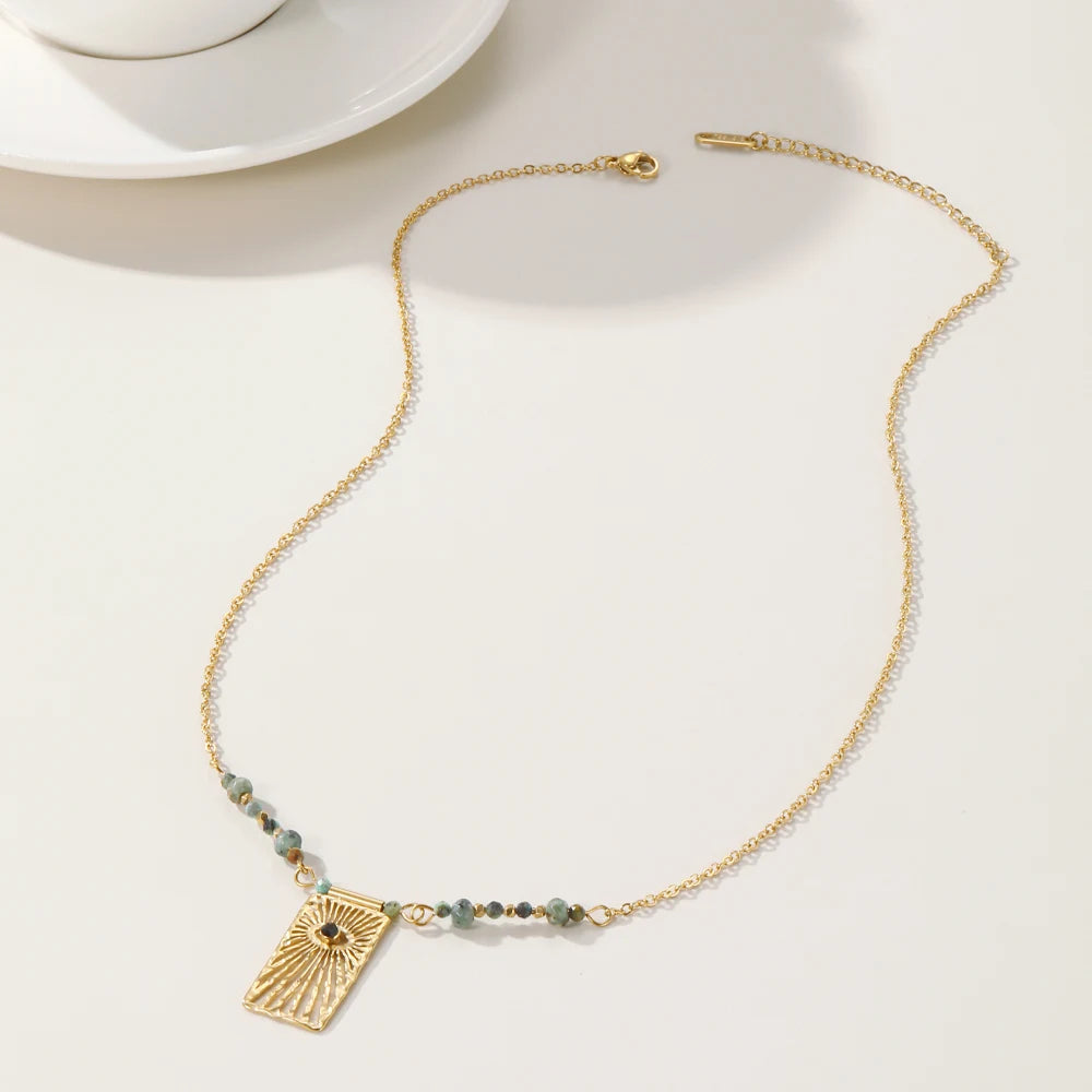 YACHAN Stainless Steel Beaded Chains Splice Eye Necklaces for Women Turquoise Natural Stone 18K Gold PVD Plated Trendy Jewelry