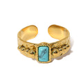 YACHAN Luxury 18K Gold Plated Stainless Steel Rings for Women Black White Blue Natural Stone Trendy Vintage Aesthetic Jewelry