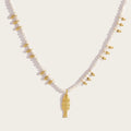 YACHAN Shell Beaded Necklace for Women 18K PVD Gold Plated Stainless Steel Fish Pendant Charm Ocean Waterproof Jewelry