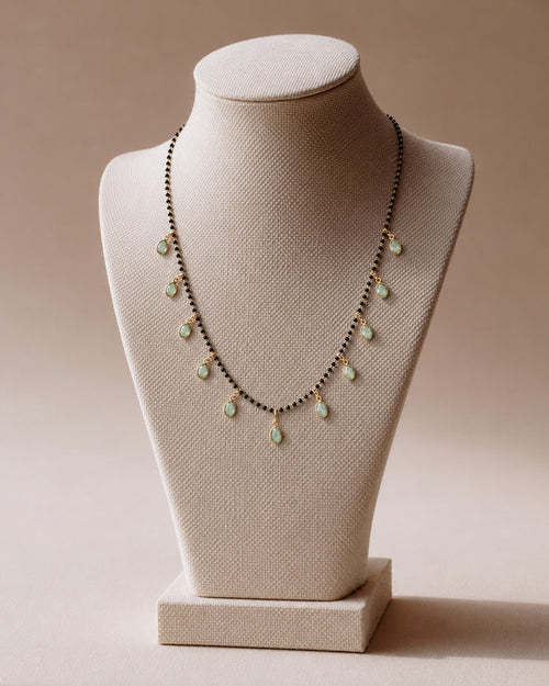 Black Bead Mint Drop Chain — GLORIASAA