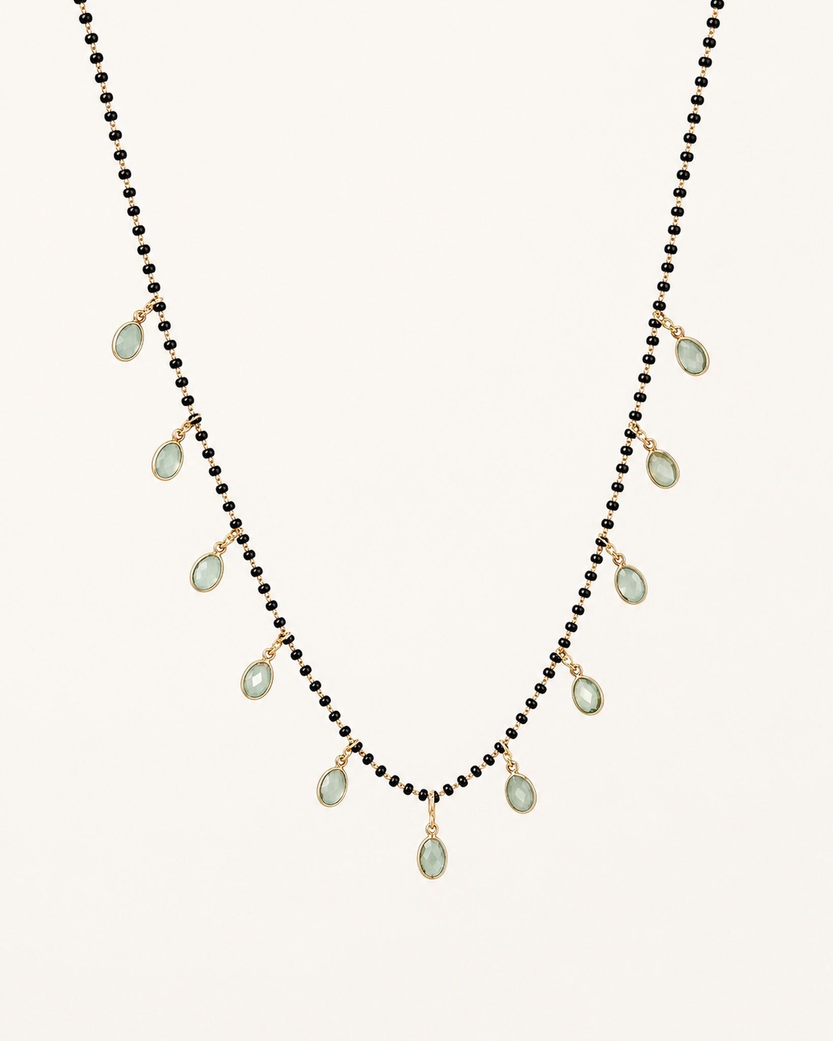 Black Bead Mint Drop Chain — GLORIASAA