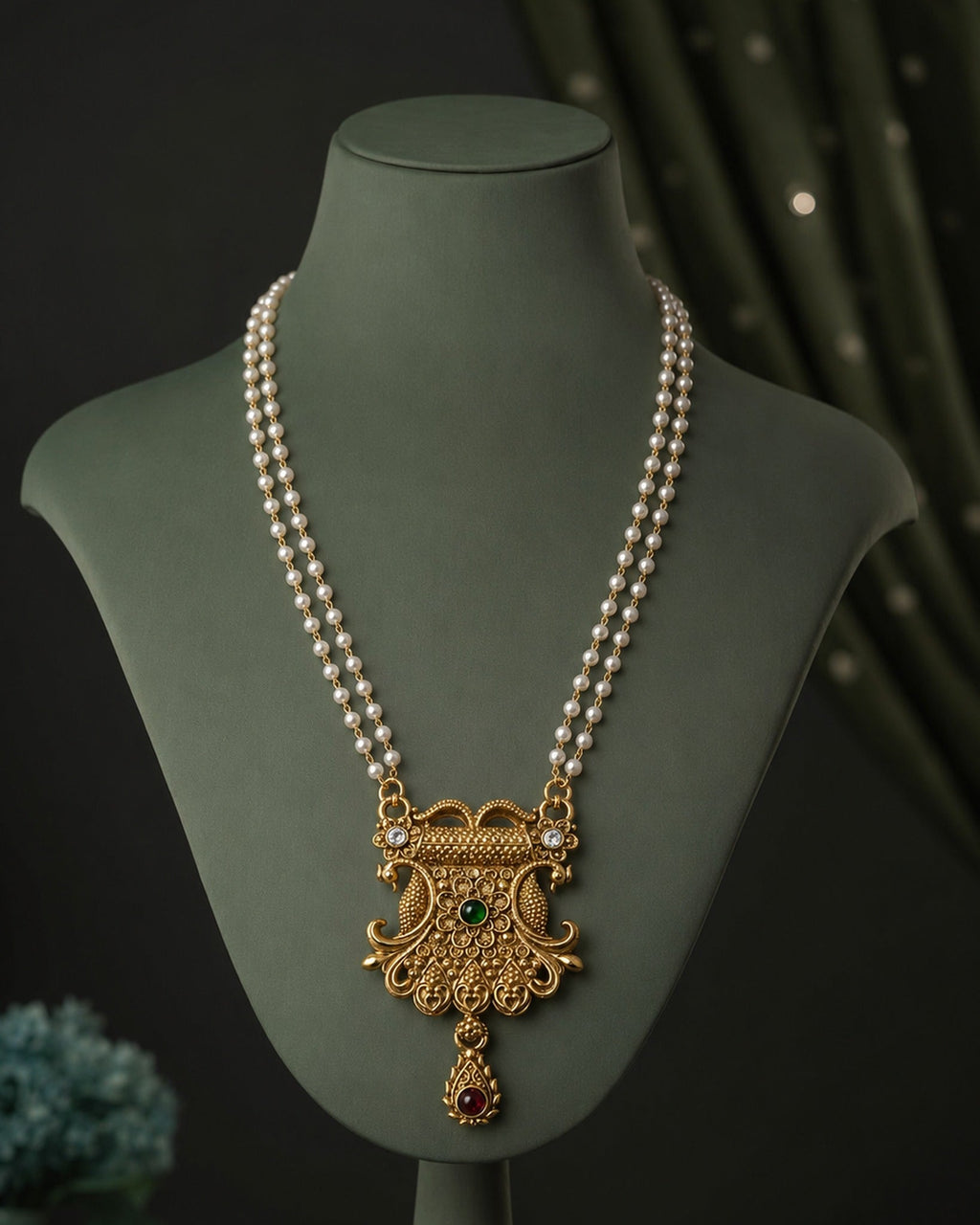 Double Pearl Peacock Pendant — GLORIASAA