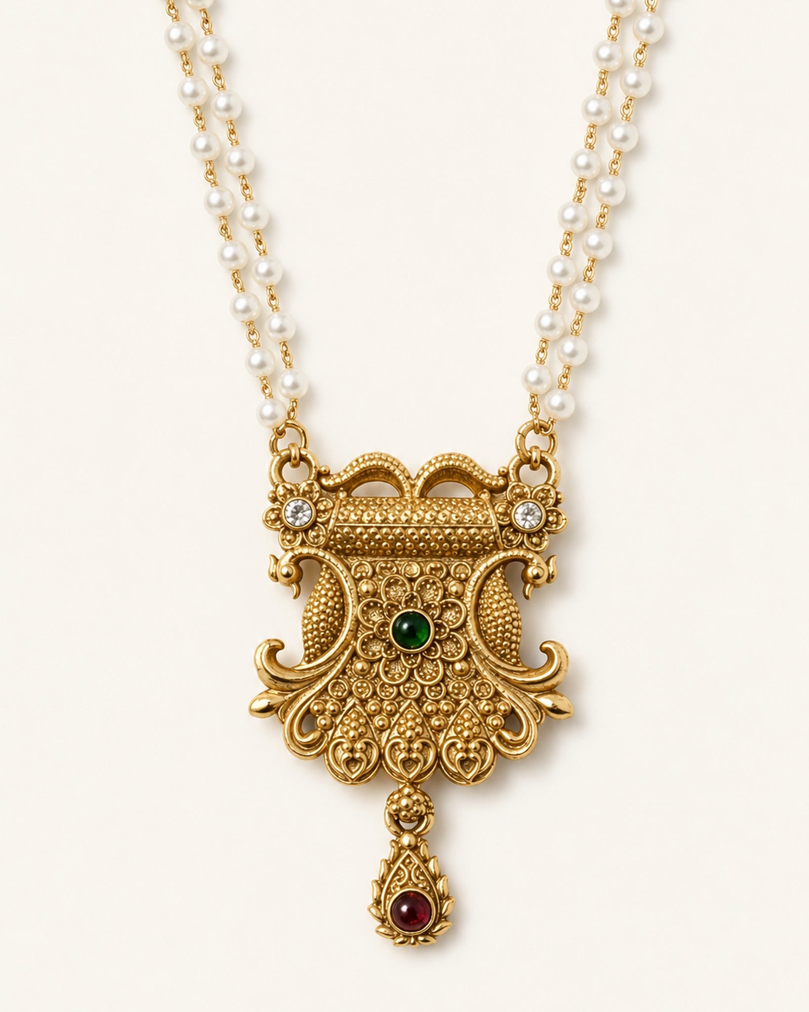 Double Pearl Peacock Pendant — GLORIASAA