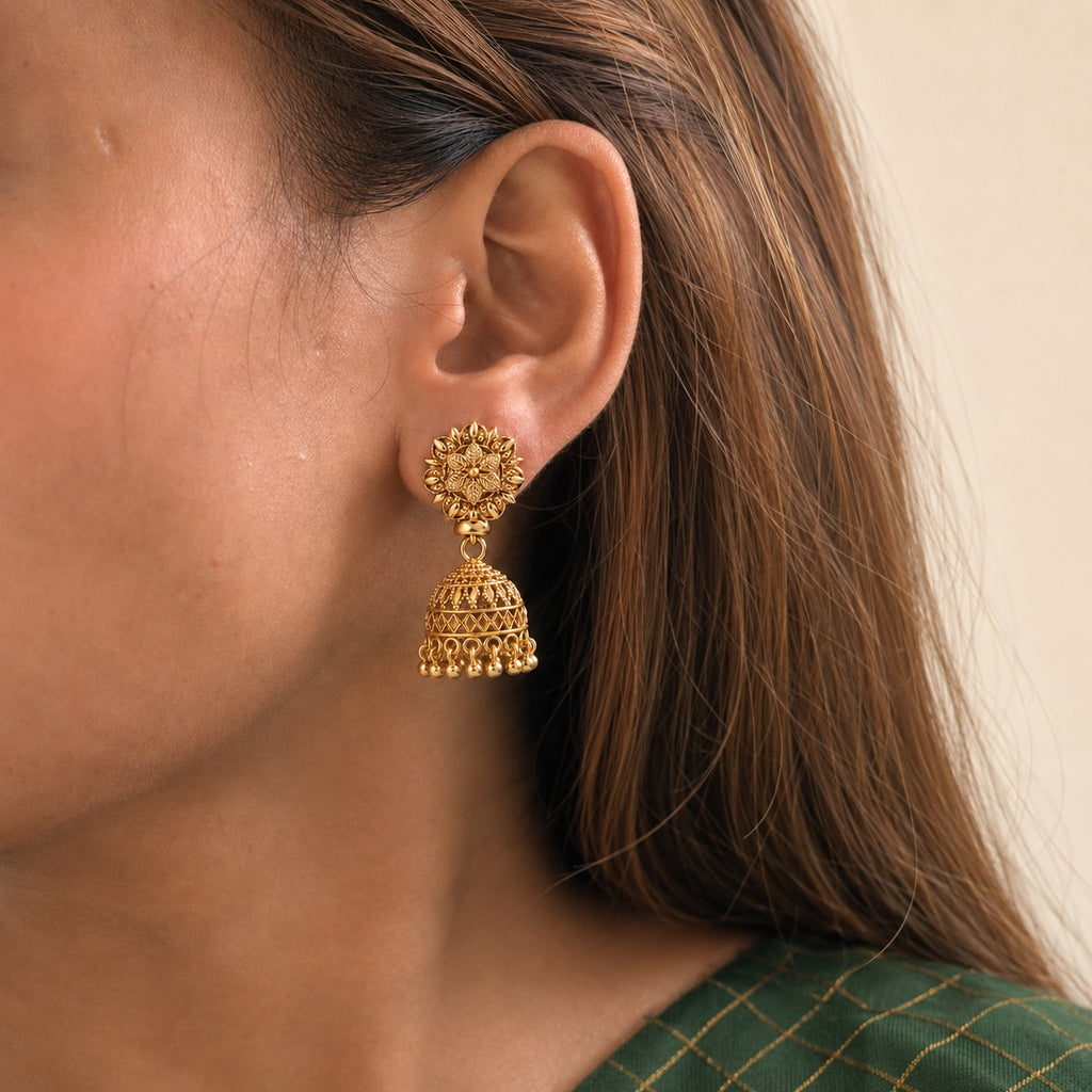 Floral Gold Ball Jhumka — GLORIASAA