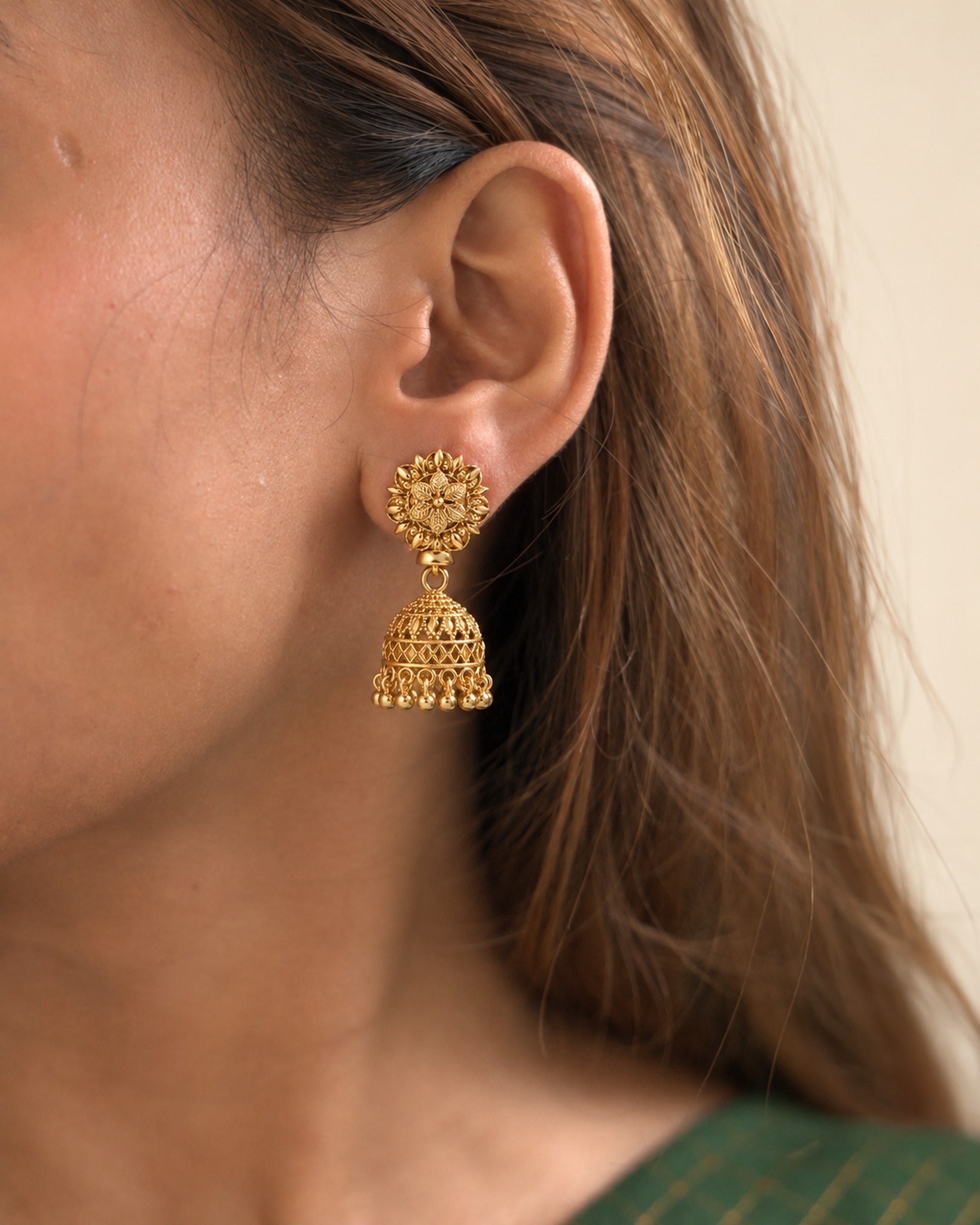 Floral Gold Ball Jhumka — GLORIASAA