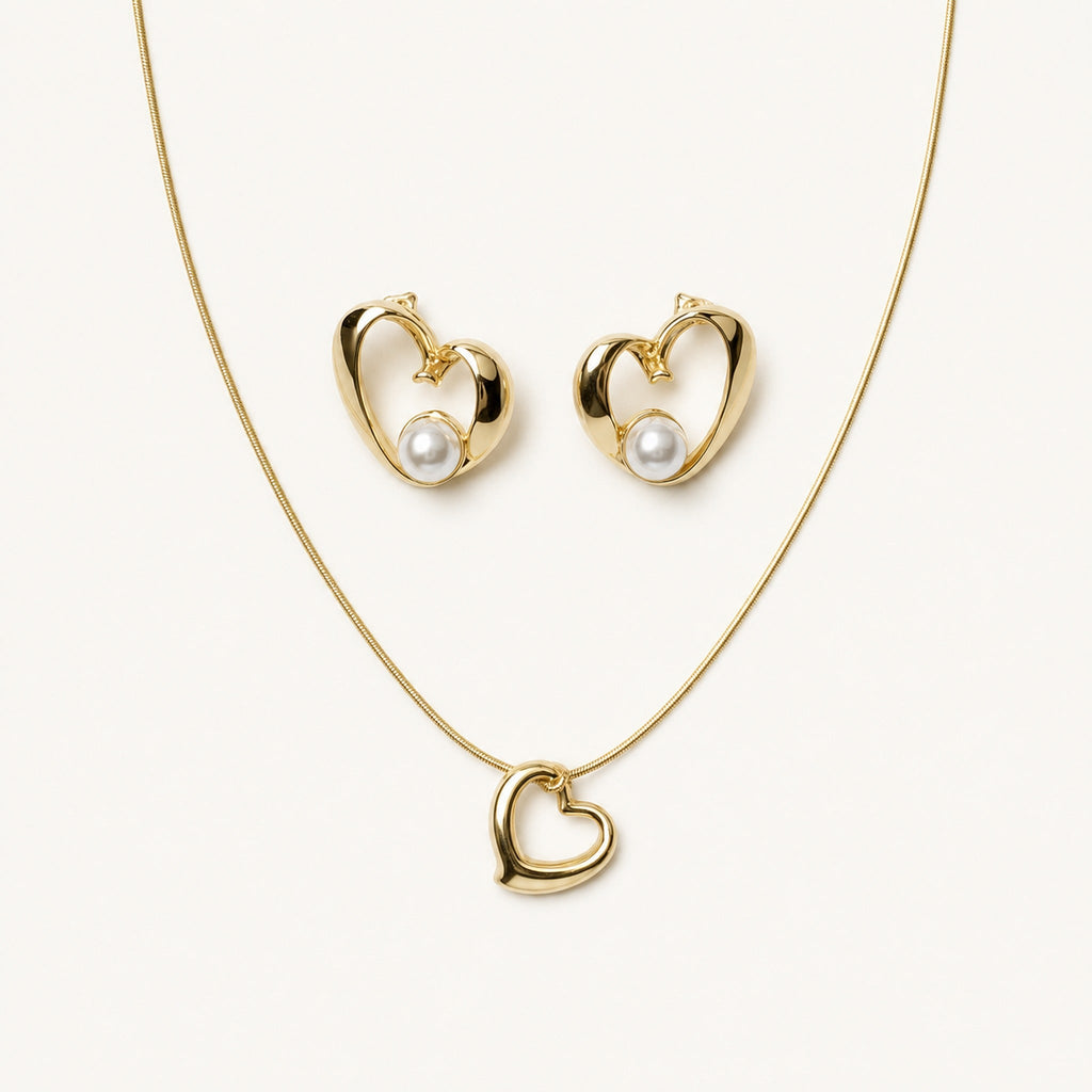 Gold Heart Pearl Set — GLORIASAA