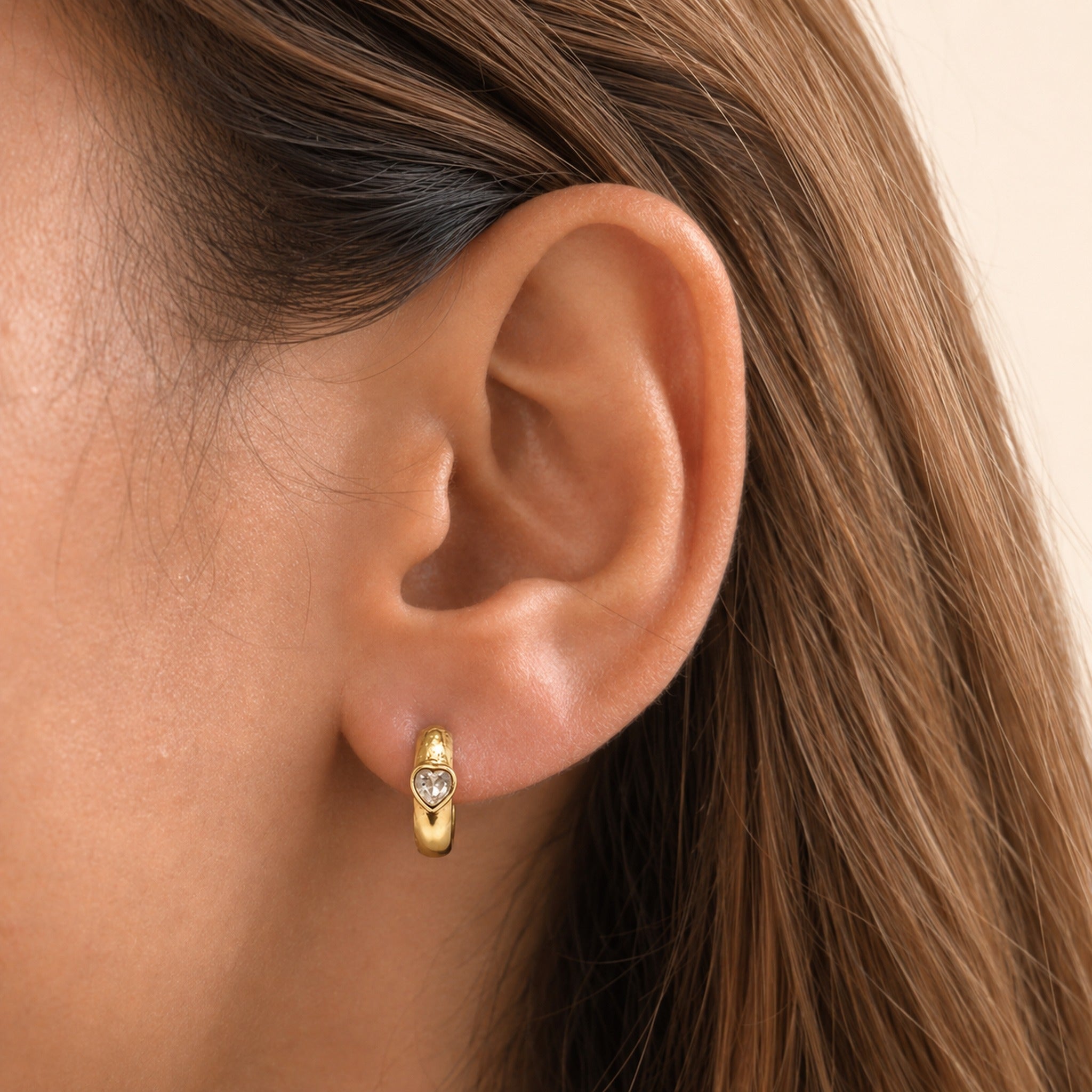 Heart Crystal Huggie Hoops — GLORIASAA