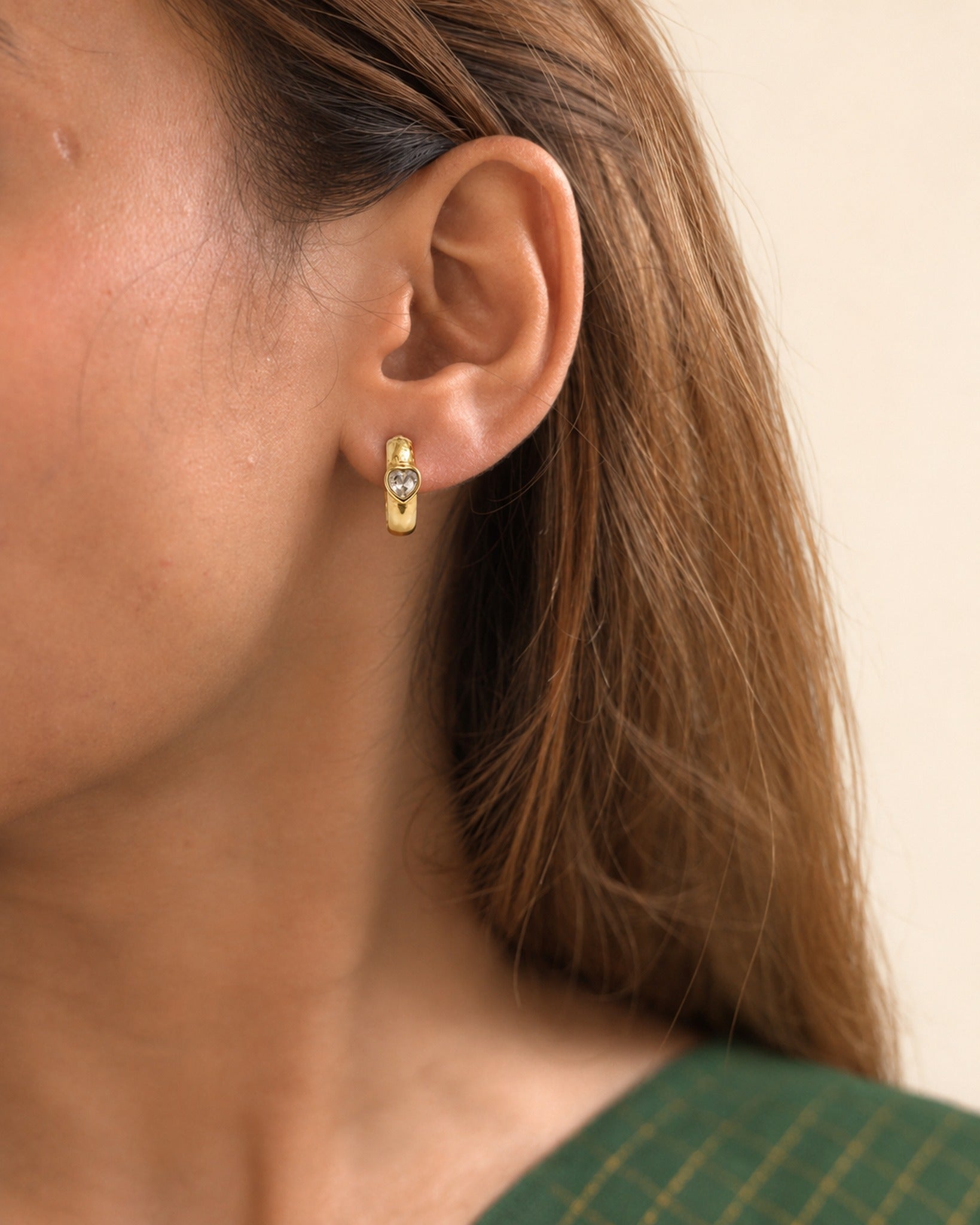 Heart Crystal Huggie Hoops — GLORIASAA