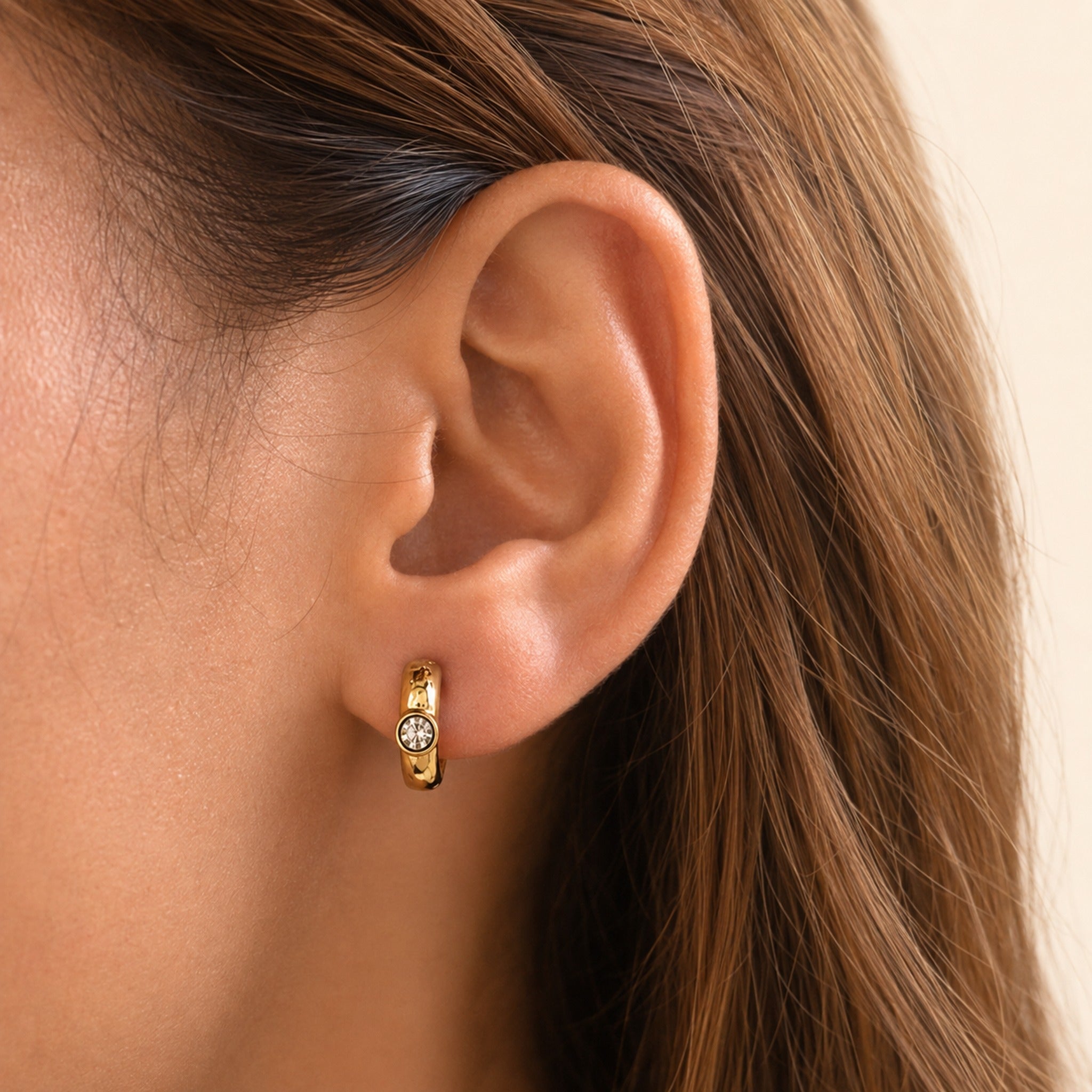 Round Crystal Huggie Hoops — GLORIASAA