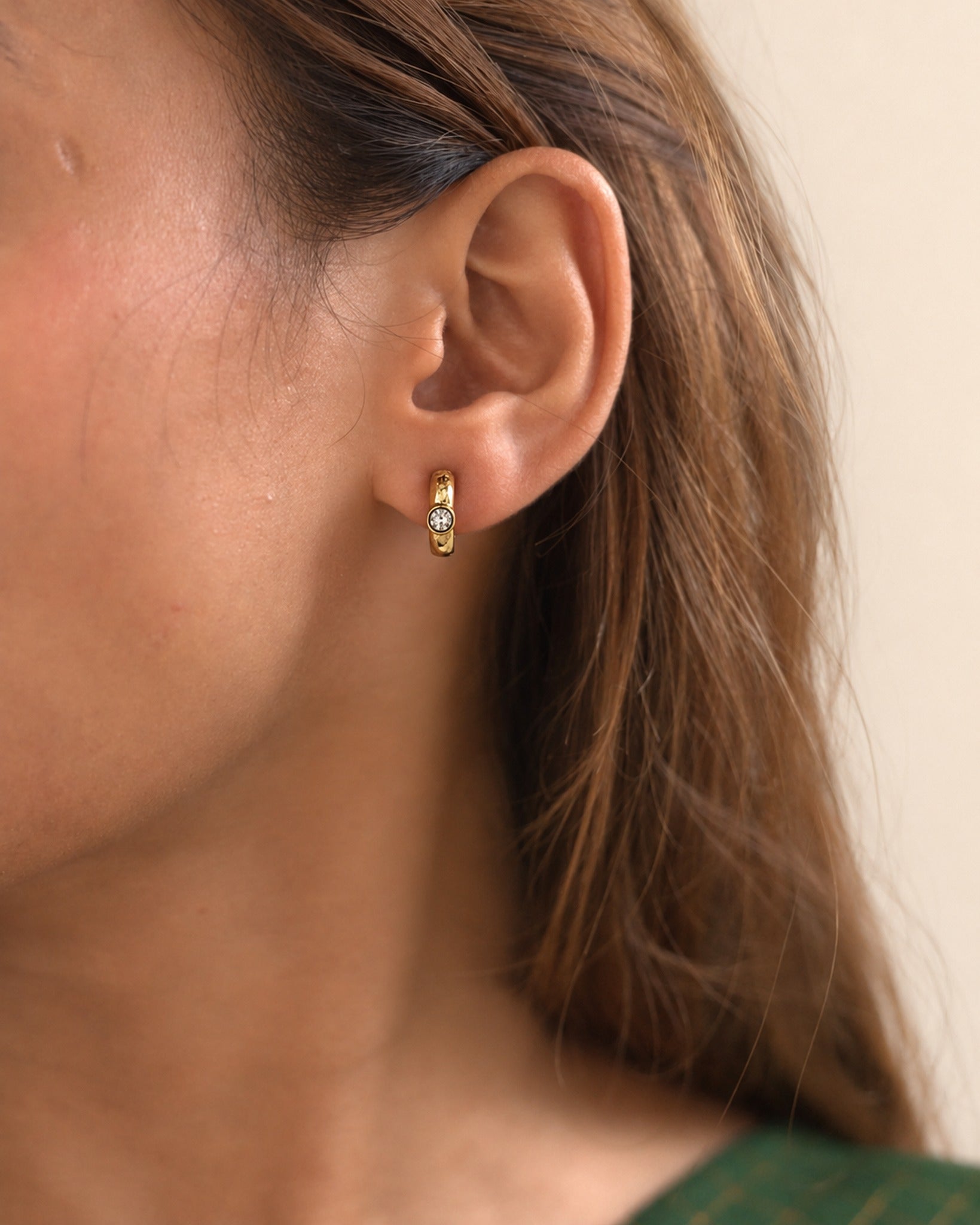 Round Crystal Huggie Hoops — GLORIASAA