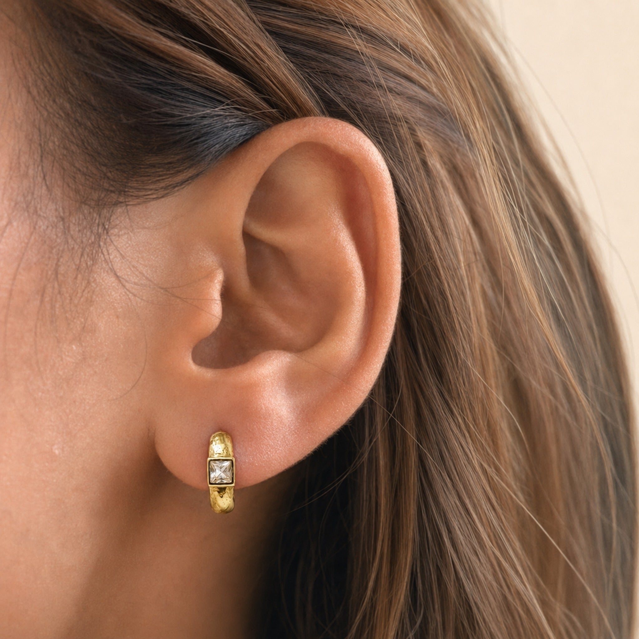 Square Crystal Huggie Hoops — GLORIASAA