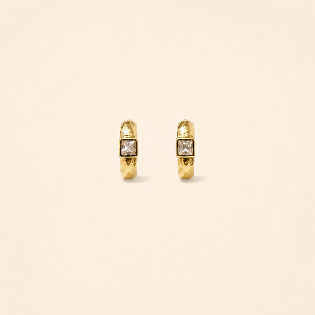 Square Crystal Huggie Hoops — GLORIASAA