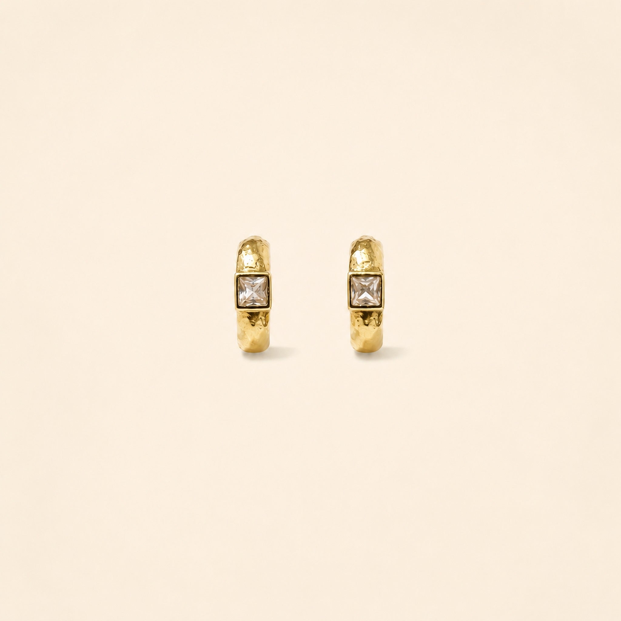 Square Crystal Huggie Hoops — GLORIASAA