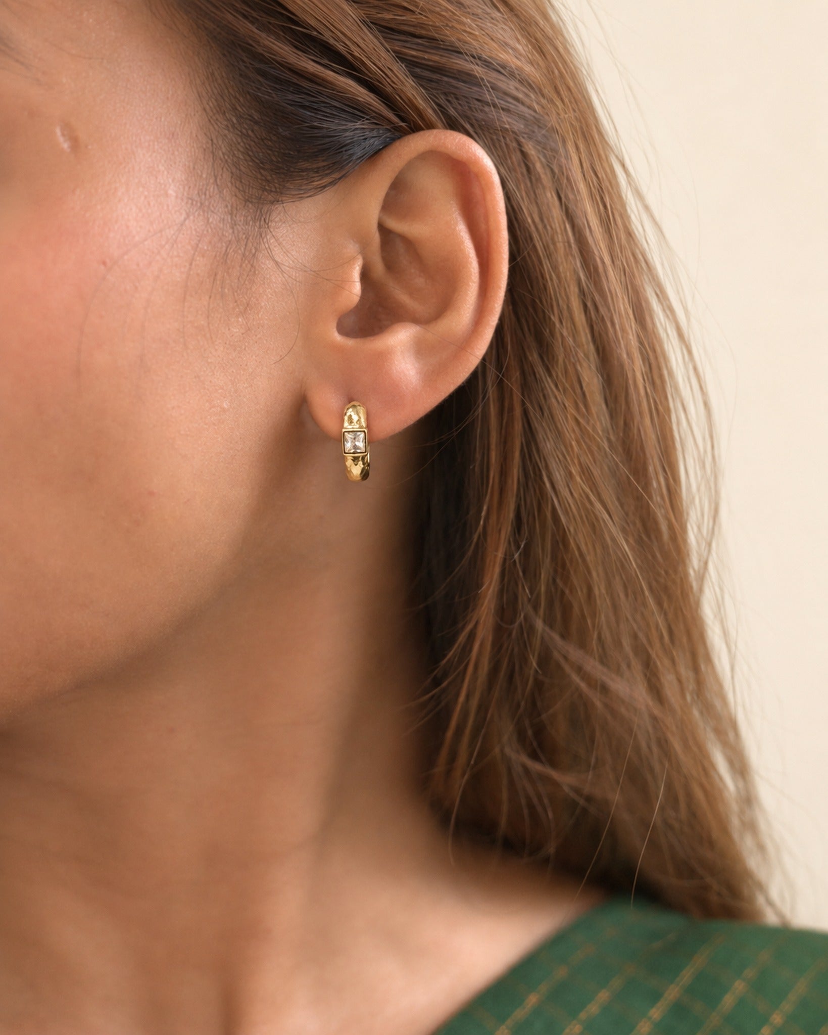Square Crystal Huggie Hoops — GLORIASAA