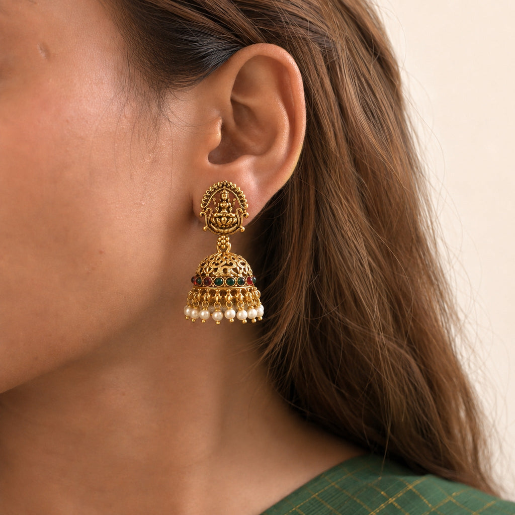 Temple Goddess Pearl Jhumka — GLORIASAA