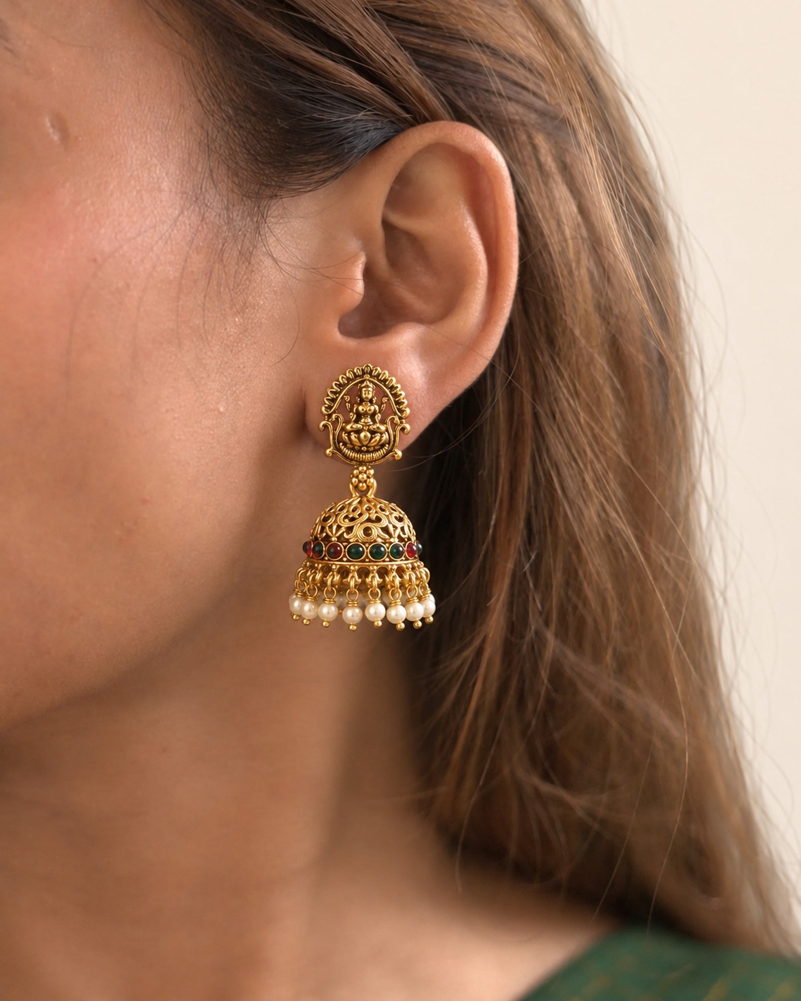 Temple Goddess Pearl Jhumka — GLORIASAA